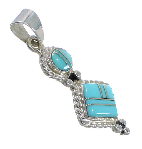 Authentic Sterling Silver Southwest Turquoise Inlay Pendant QX77380